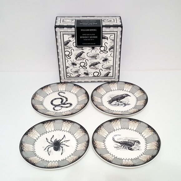 NEW Williams Sonoma Mixed Set of 4 Spooky Soiree Appetizer Plates Halloween - Picture 6 of 9